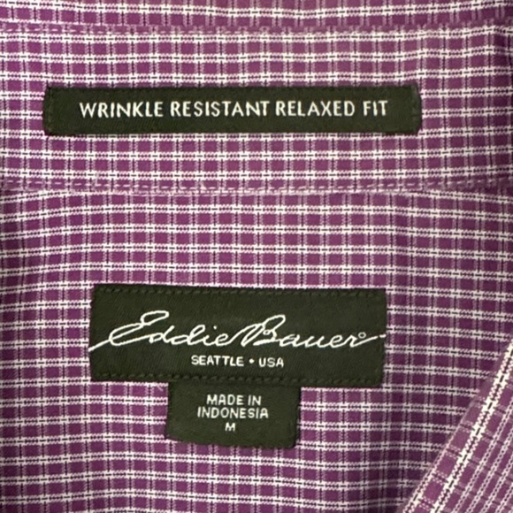 Eddie Bauer Purple Checkered Men's Shirt Wrinkle Resistent - Picture 5 of 10
